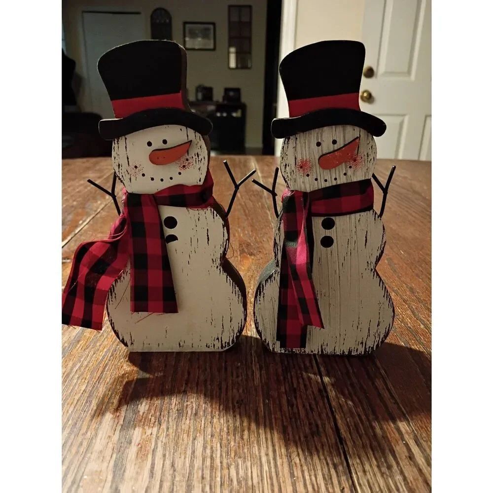 Pair of Snowmen Christmas Holiday Table Decor Decorations Rustic Farmhouse